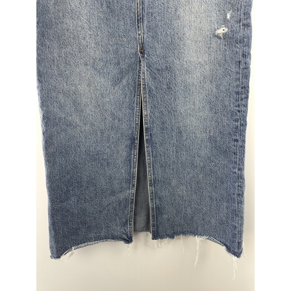 Pistola Alice Denim Maxi Skirt Distressed Raw Hem Front High Slit Cotton Size 27 - Picture 4 of 15